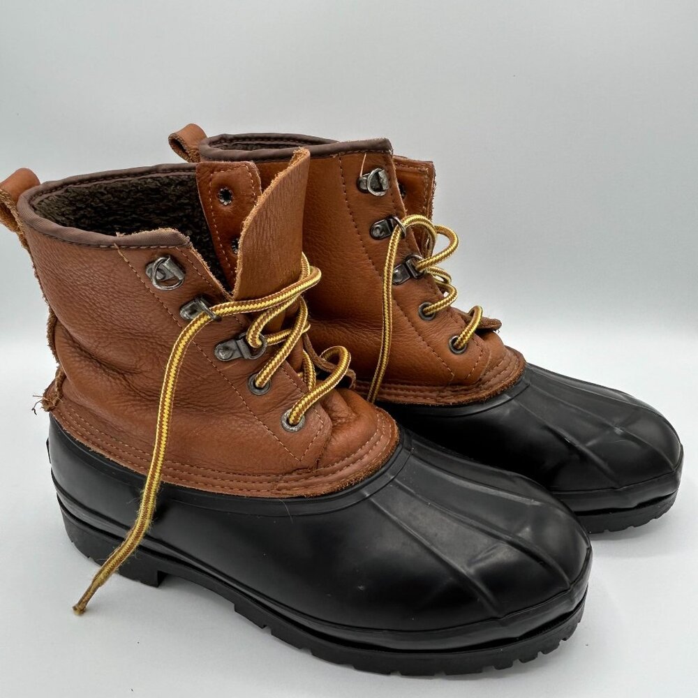 Eddie Bauer Leather & Rubber Duck Boots Size 8M Brown/Black